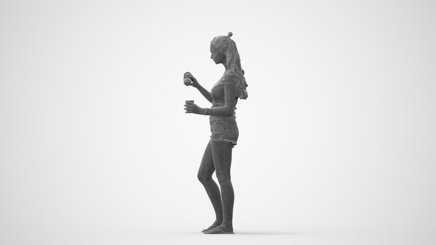 scanned 3D girl casual standing, photogrammetry people for Enscape and V-Ray, square thumbnail