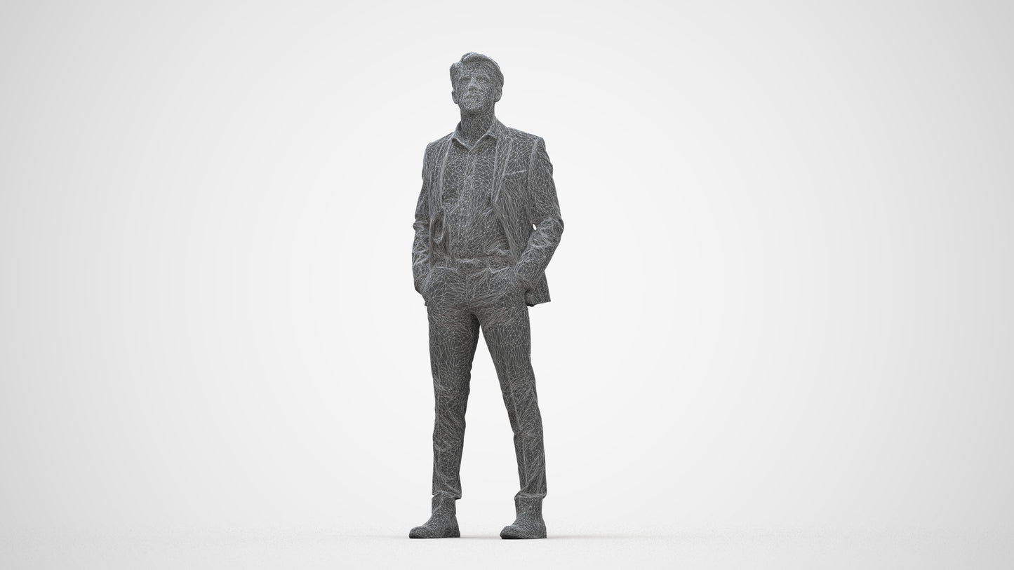 scanned 3D man business, photogrammetry people for Enscape and V-Ray, wireframe back view