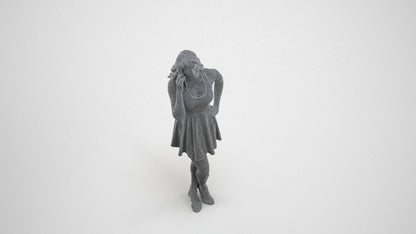 photogrammetry 3D woman standing, realistic human model archviz FBX, wireframe three-quarter view