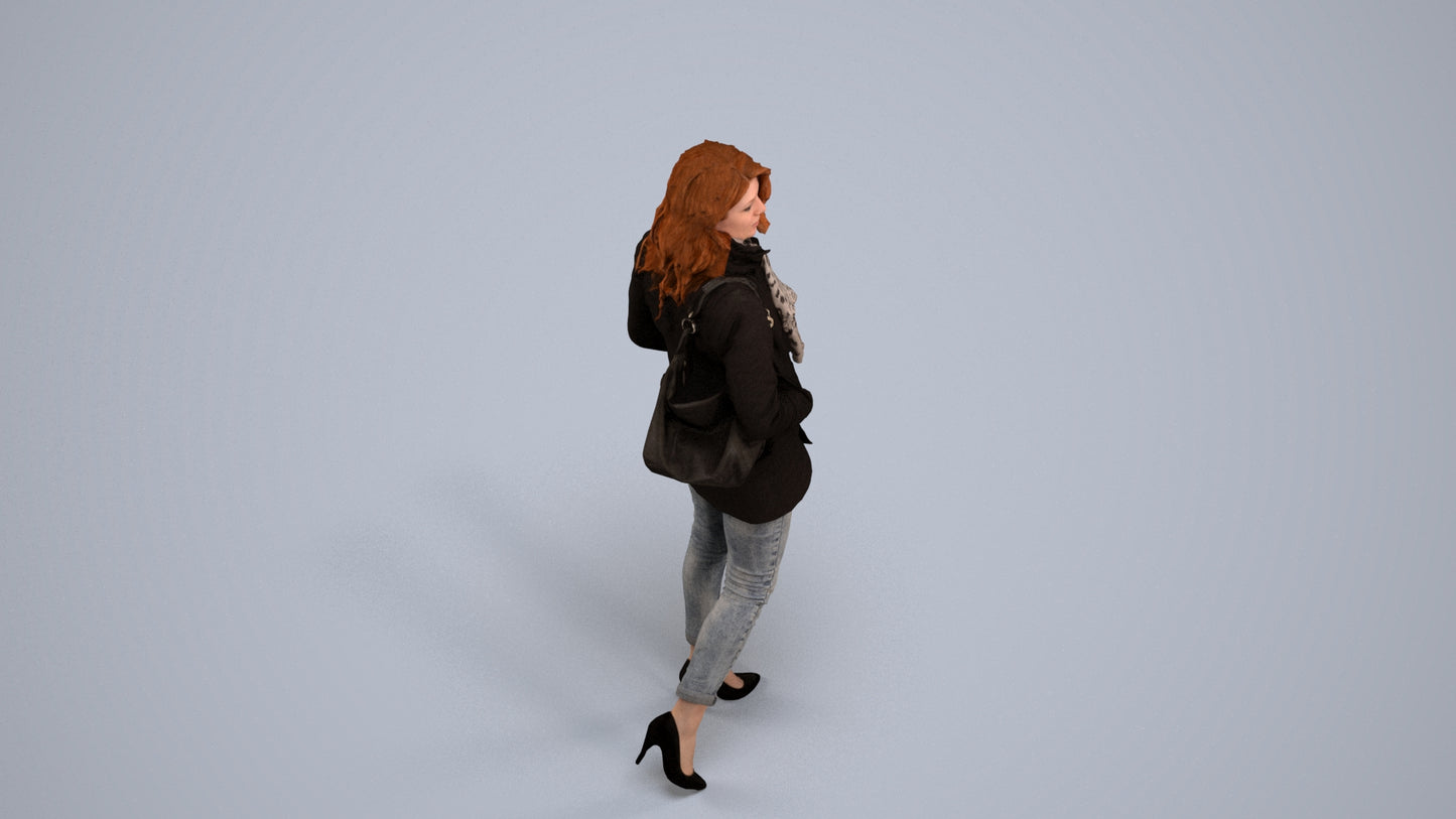 3D scanned woman walking casual, photorealistic archviz people for Enscape and SketchUp, back view render