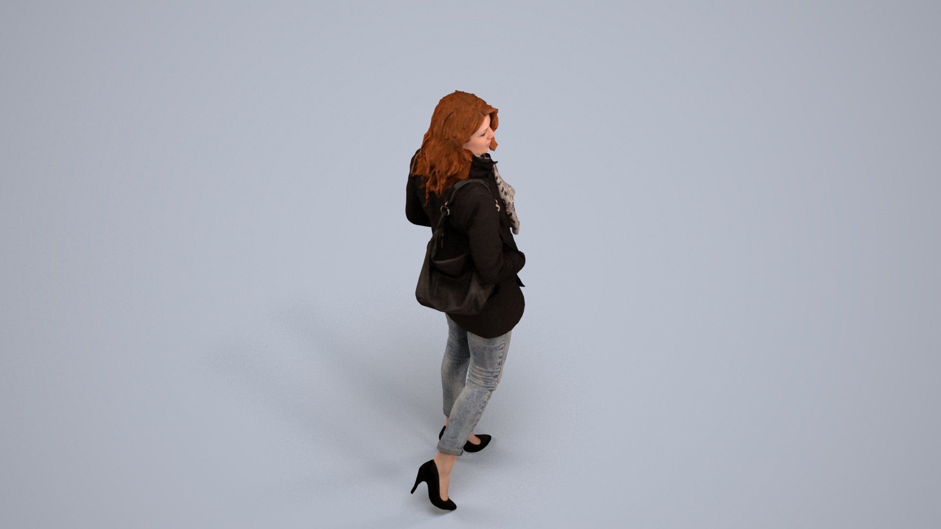 3D scanned woman walking casual, photorealistic archviz people for Enscape and SketchUp, back view render