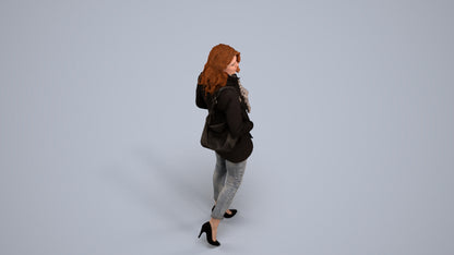 3D scanned woman walking casual, photorealistic archviz people for Enscape and SketchUp, back view render