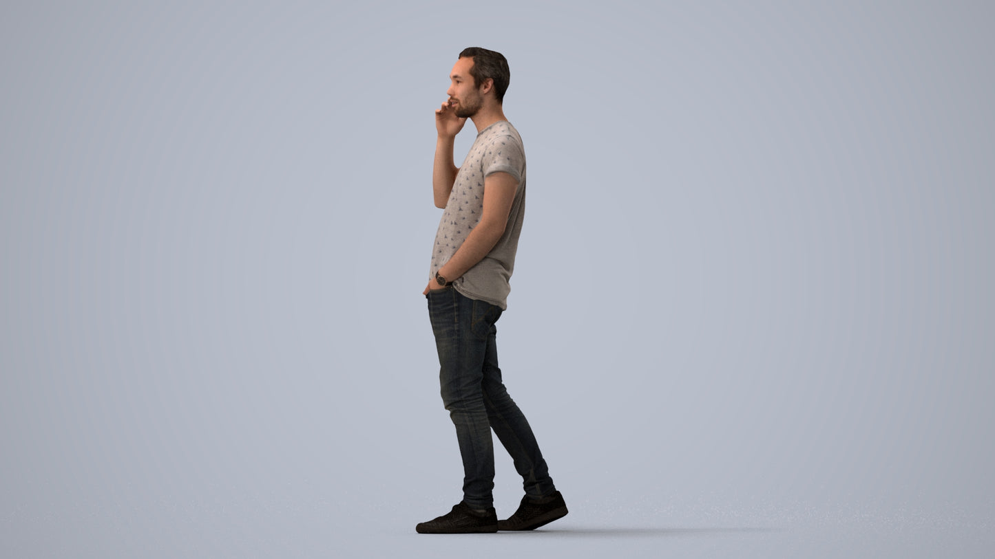 scanned 3D man casual walking, photogrammetry people for Enscape and V-Ray, three-quarter view render