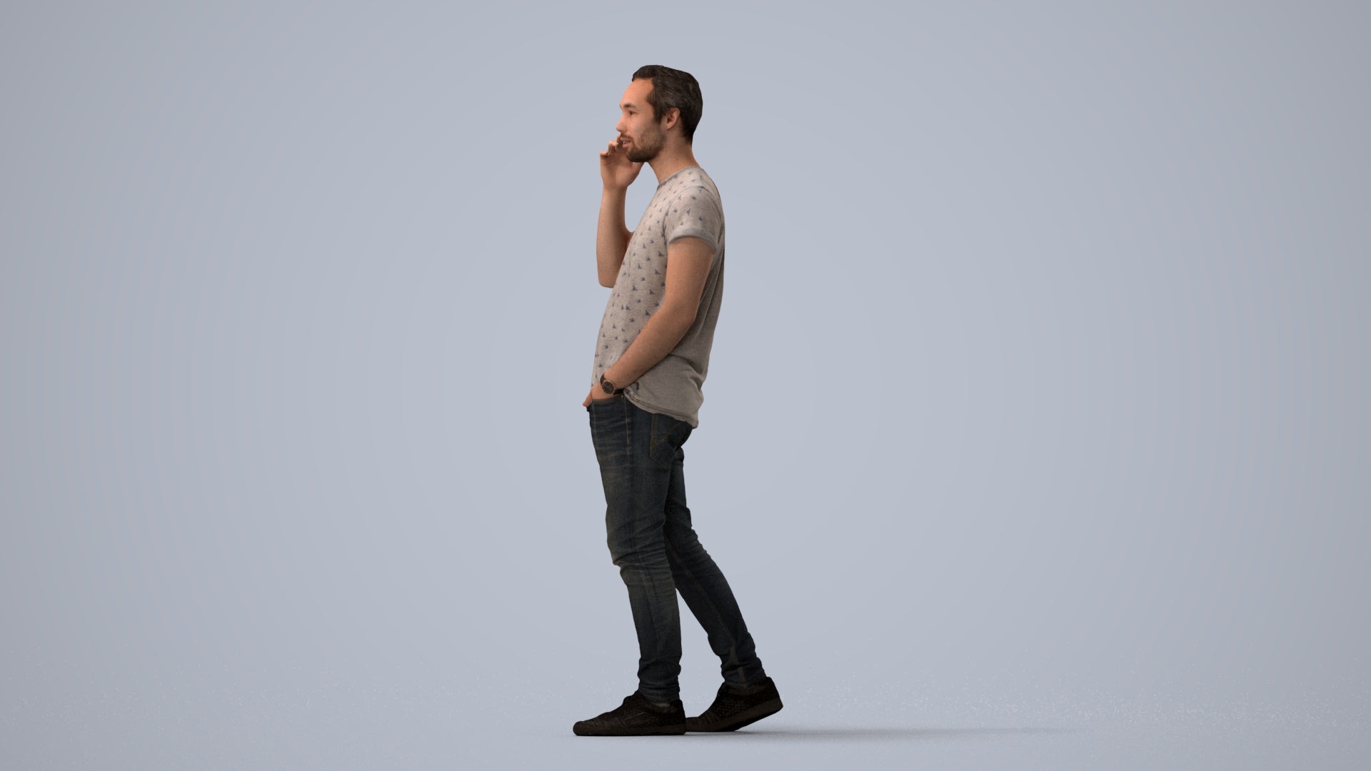 scanned 3D man casual walking, photogrammetry people for Enscape and V-Ray, three-quarter view render