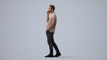 scanned 3D man casual walking, photogrammetry people for Enscape and V-Ray, three-quarter view render