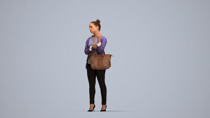 realistic 3D woman business standing, scanned archviz people for Blender and 3ds Max, top-down view render