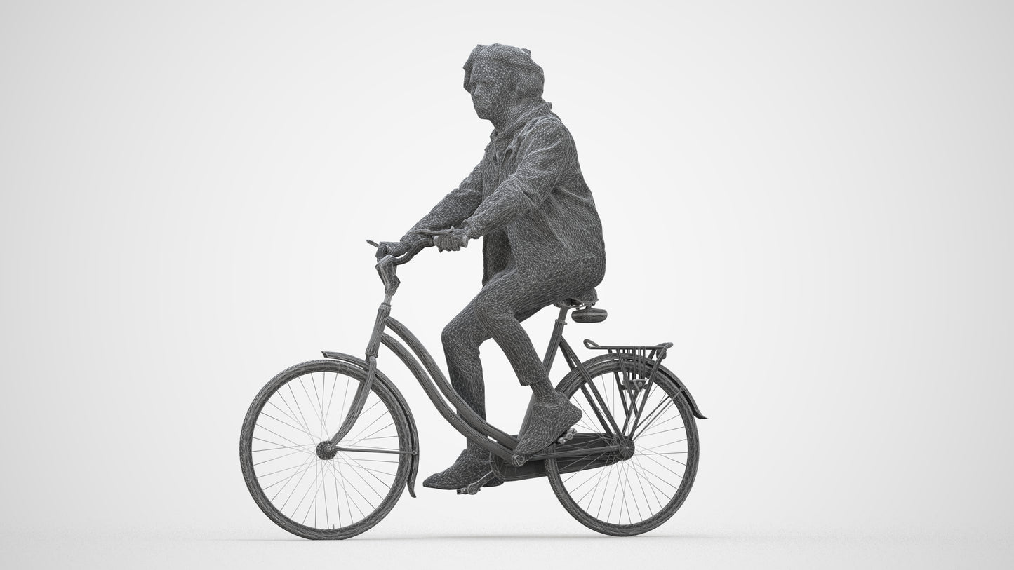 realistic 3D man casual cycling, scanned archviz people for Blender and 3ds Max, wireframe back view