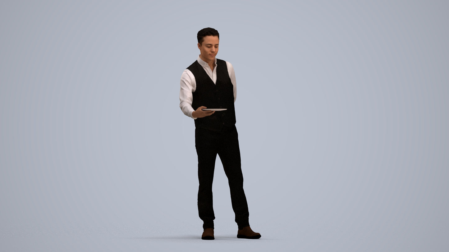 3D scanned man hospitality, photorealistic archviz people for Enscape and SketchUp, standing pose render