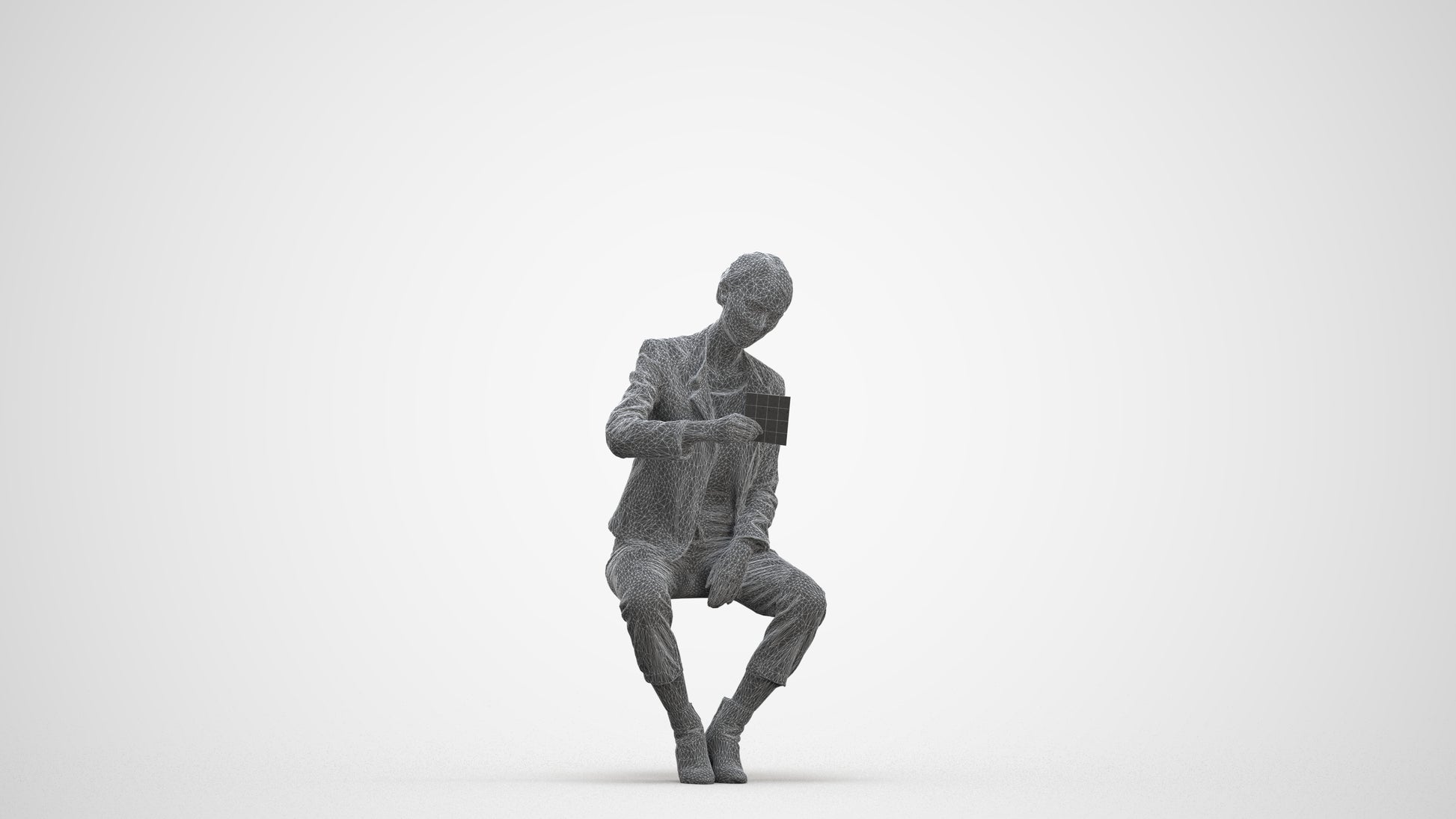 realistic 3D woman business sitting, scanned archviz people for Blender and 3ds Max, three-quarter front view render