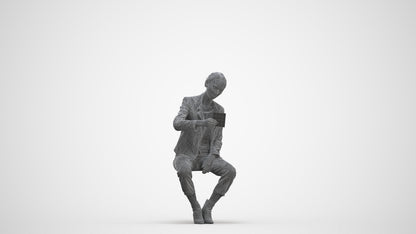 realistic 3D woman business sitting, scanned archviz people for Blender and 3ds Max, three-quarter front view render
