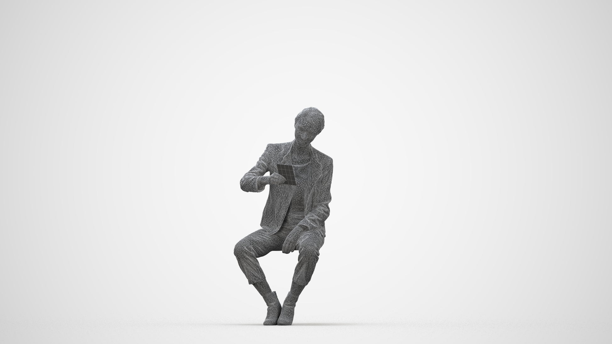 realistic 3D woman business sitting, scanned archviz people for Blender and 3ds Max, wireframe back view