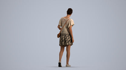 photogrammetry 3D woman casual walking, realistic human model archviz FBX, front view render