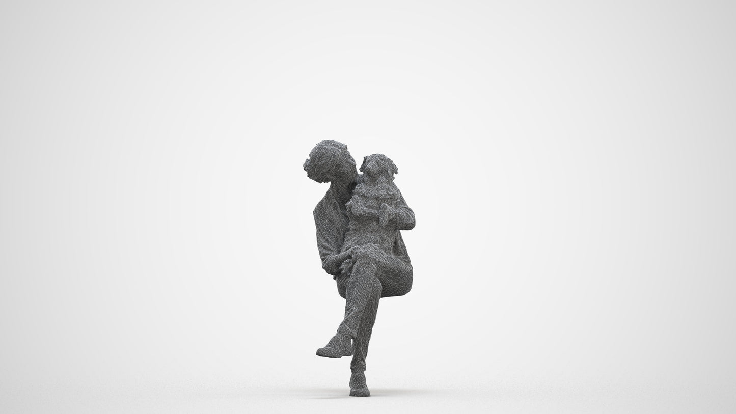 realistic 3D people woman casual sitting, render-ready for V-Ray and Corona, FBX OBJ, three-quarter front view render