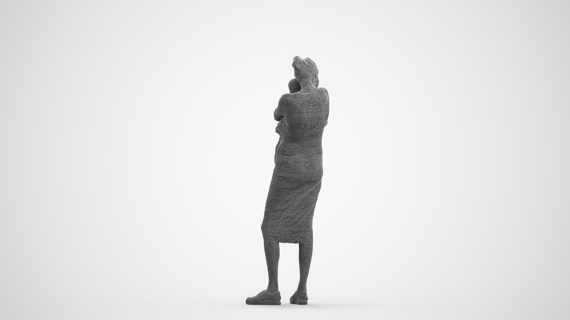 3D scanned girl kids casual, photorealistic archviz people for Enscape and SketchUp, wireframe front view