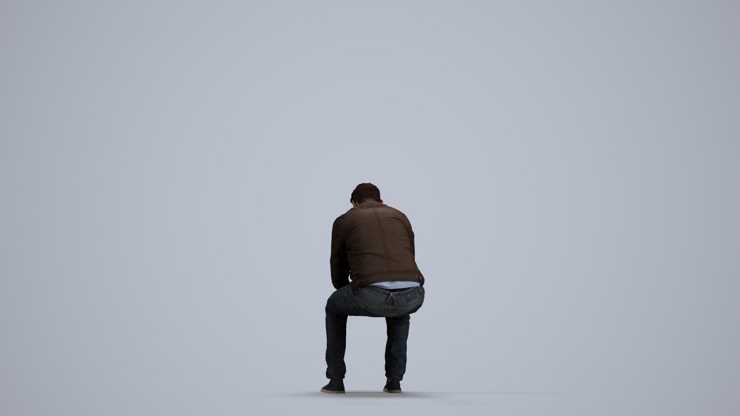 realistic 3D human man casual sitting, archviz people FBX OBJ for Blender, front view render