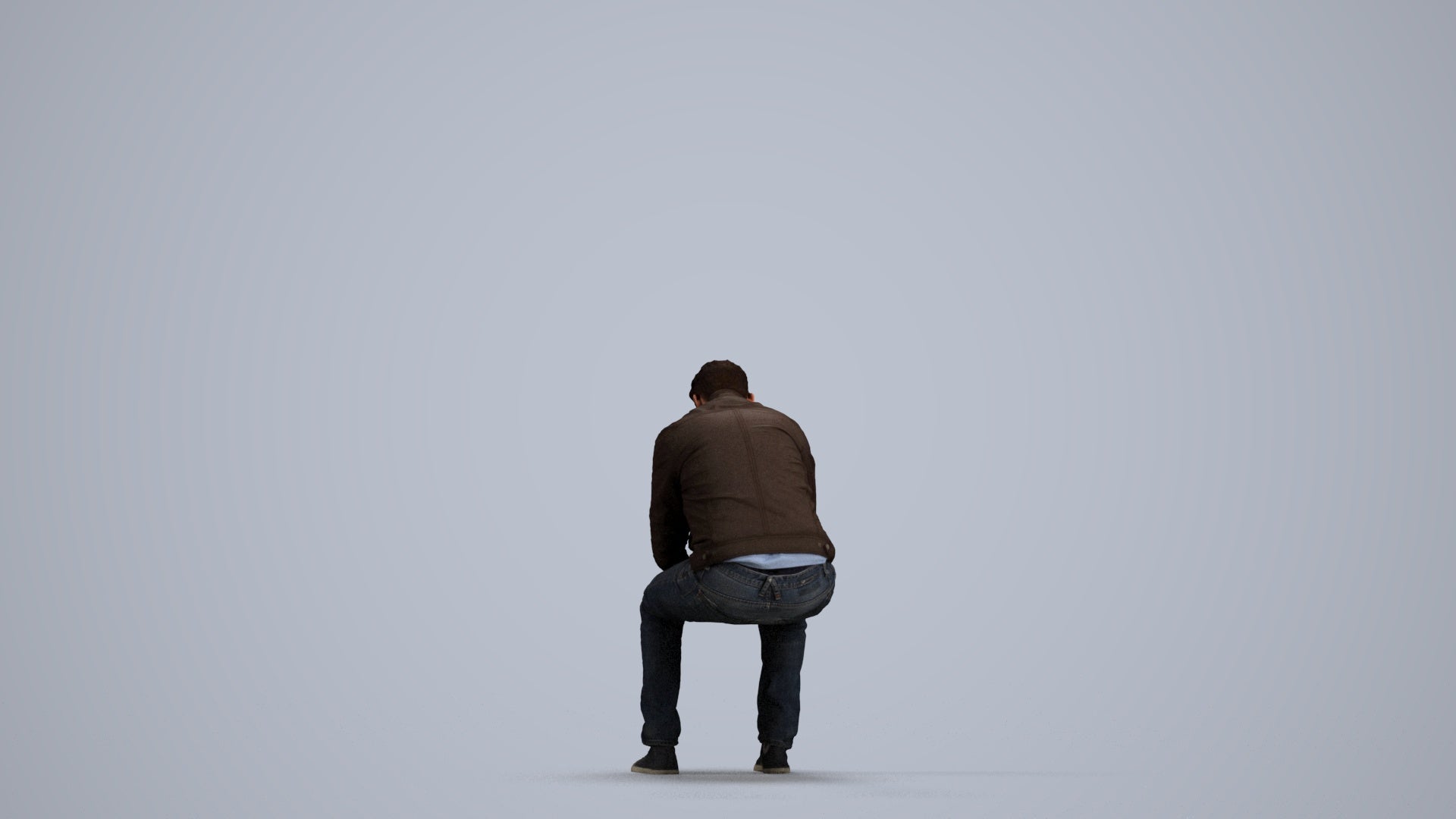realistic 3D human man casual sitting, archviz people FBX OBJ for Blender, front view render