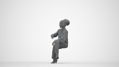 realistic 3D people woman casual sitting, render-ready for V-Ray and Corona, FBX OBJ, wireframe back view