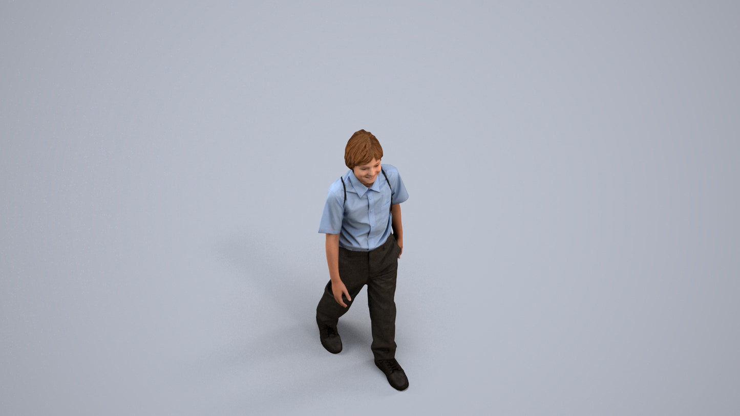 3D people model boy kids, scanned human for 3ds Max rendering, back view render