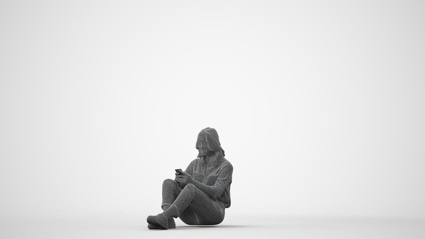 3D people model woman casual sitting, scanned human for 3ds Max rendering, square thumbnail