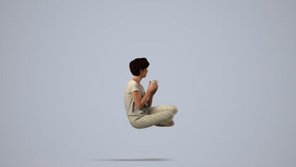3D human model woman casual sitting, photogrammetry scanned person for archviz, side view render