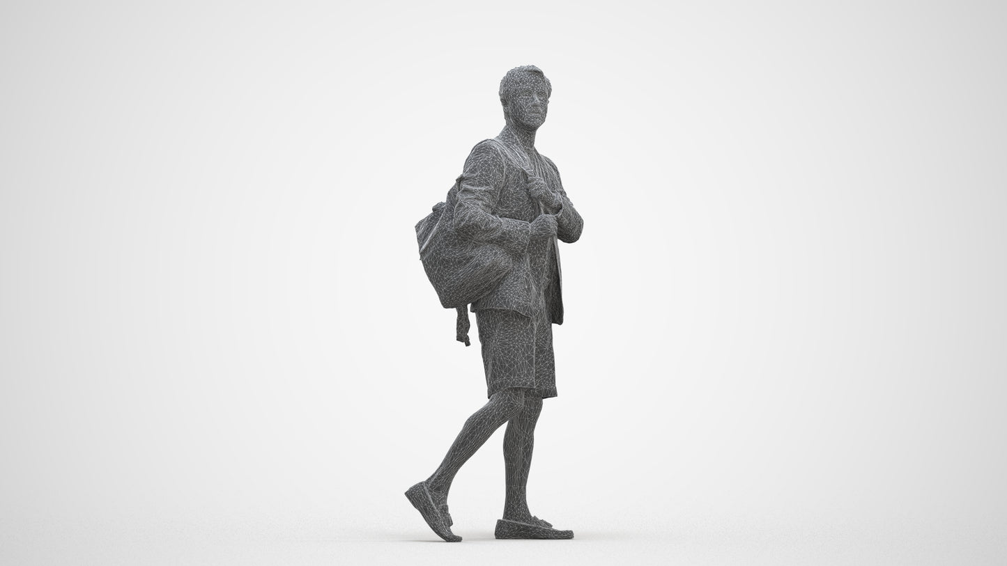 scanned 3D man business walking, photogrammetry people for Enscape and V-Ray, three-quarter front view render