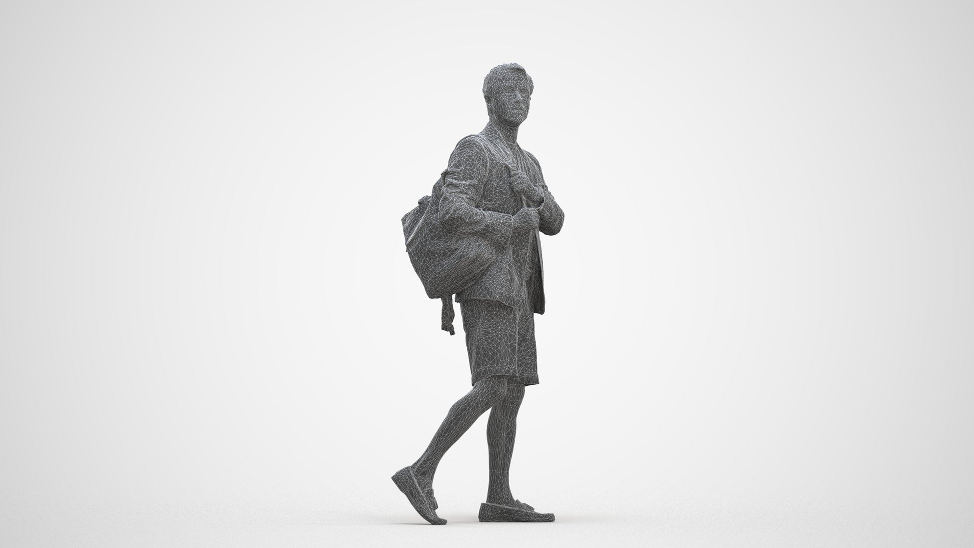 scanned 3D man business walking, photogrammetry people for Enscape and V-Ray, three-quarter front view render