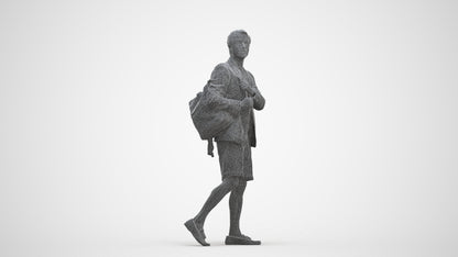 scanned 3D man business walking, photogrammetry people for Enscape and V-Ray, three-quarter front view render