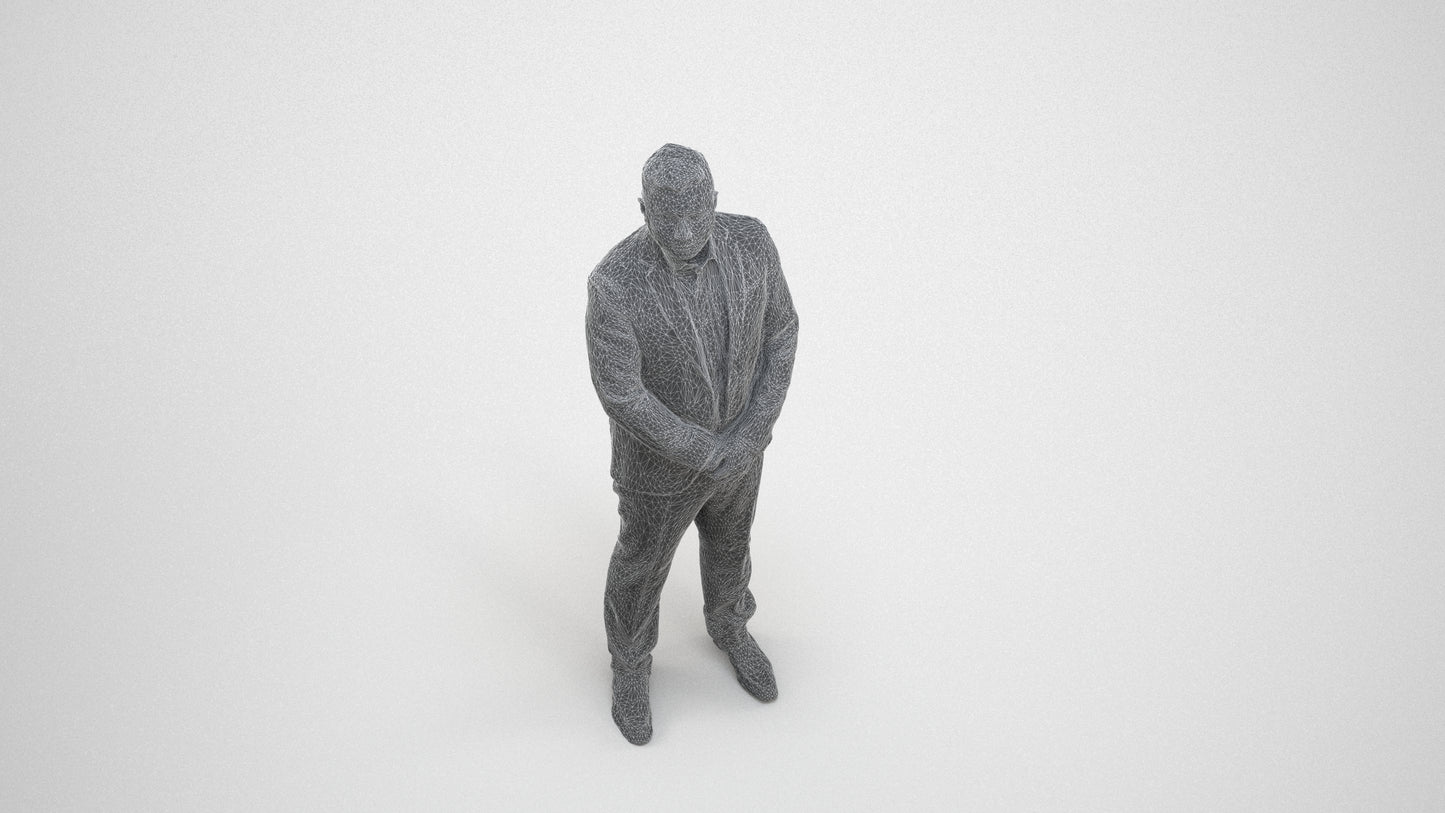 3D people model man business formalaffairs, scanned human for 3ds Max rendering, wireframe three-quarter view