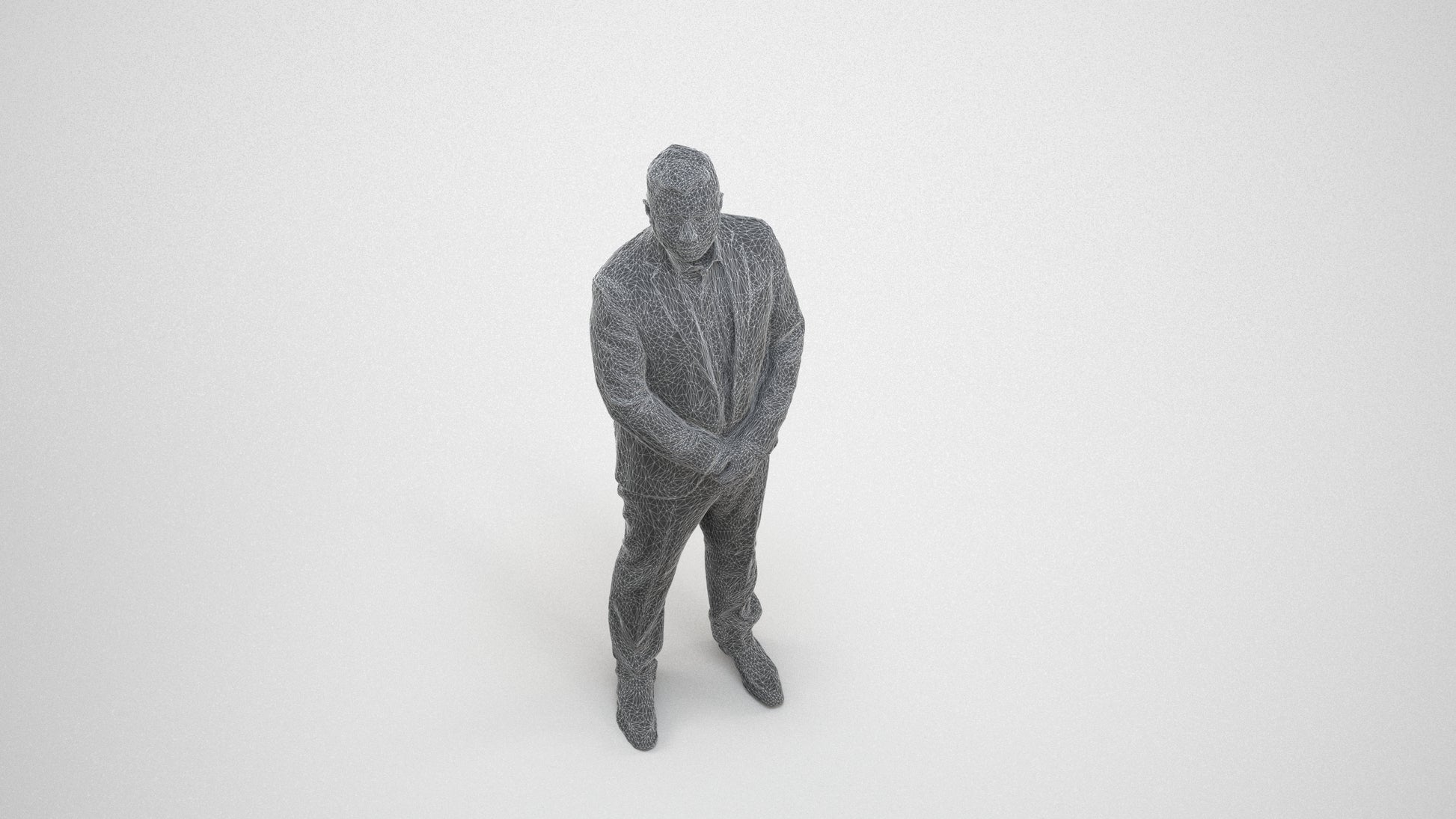 3D people model man business formalaffairs, scanned human for 3ds Max rendering, wireframe three-quarter view