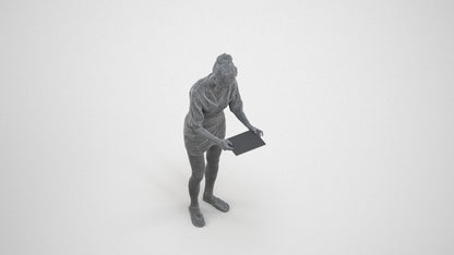 realistic 3D woman casual standing, scanned archviz people for Blender and 3ds Max, wireframe three-quarter view