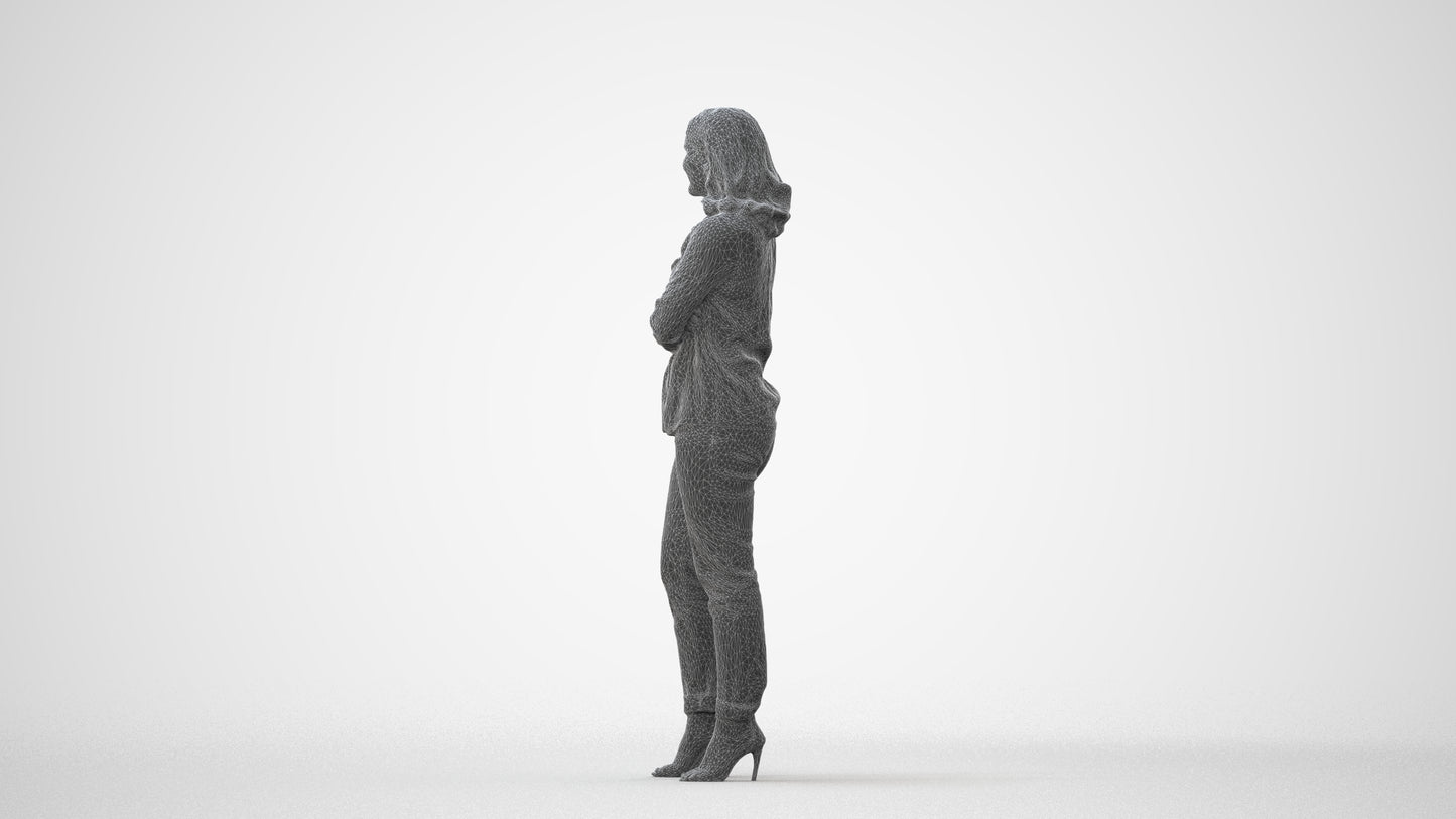 3D scanned woman standing casual, photorealistic archviz people for Enscape and SketchUp, square thumbnail