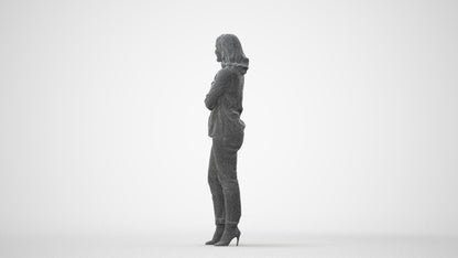 3D scanned woman standing casual, photorealistic archviz people for Enscape and SketchUp, square thumbnail