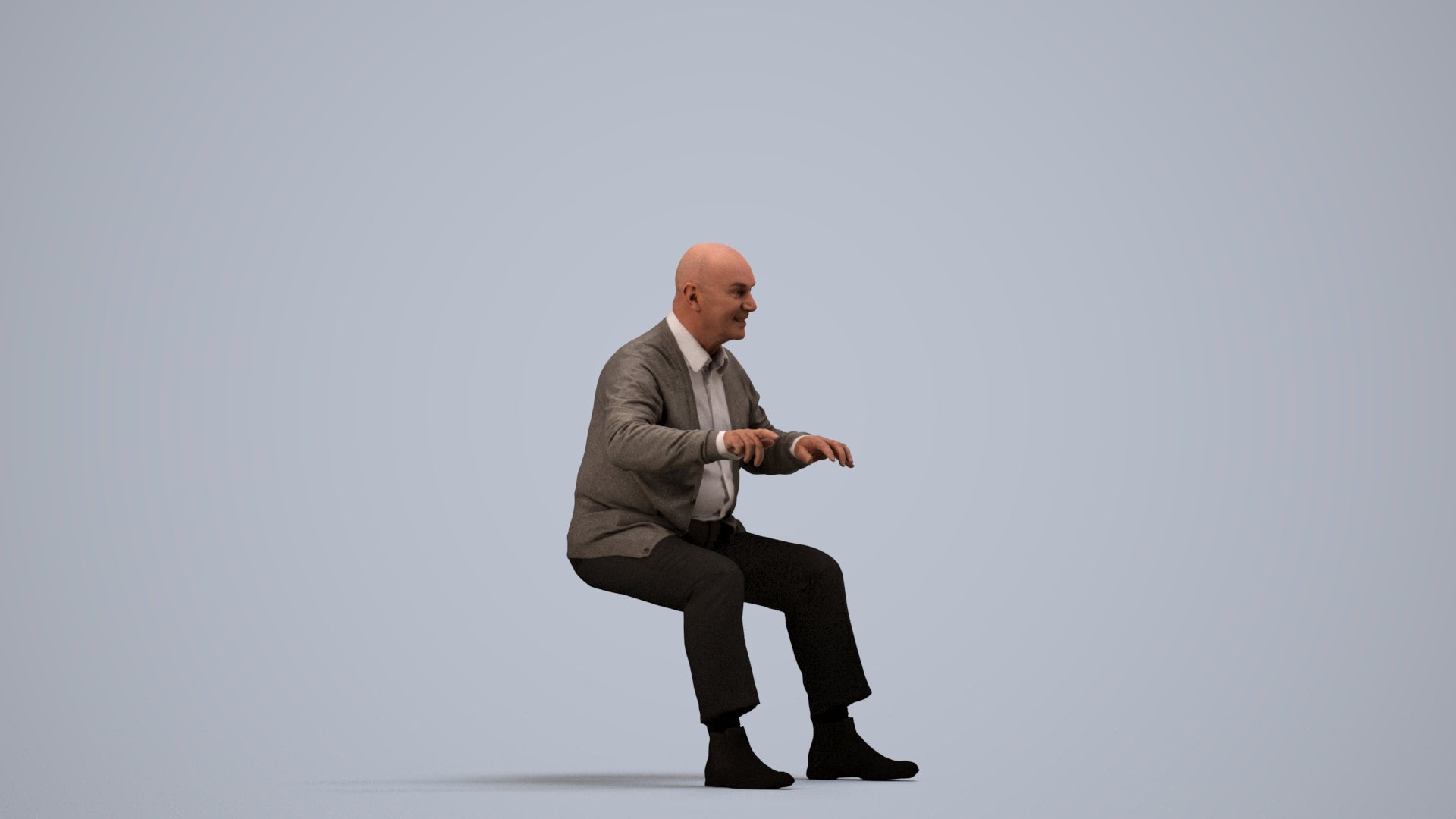 3D scanned senior man business, photorealistic archviz people for Enscape and SketchUp, side view render