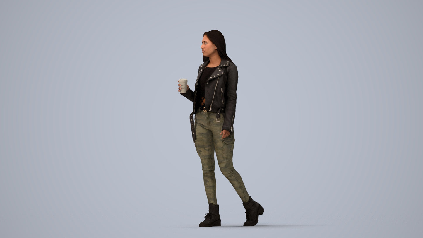 realistic 3D people woman casual walking, render-ready for V-Ray and Corona, FBX OBJ, three-quarter view render