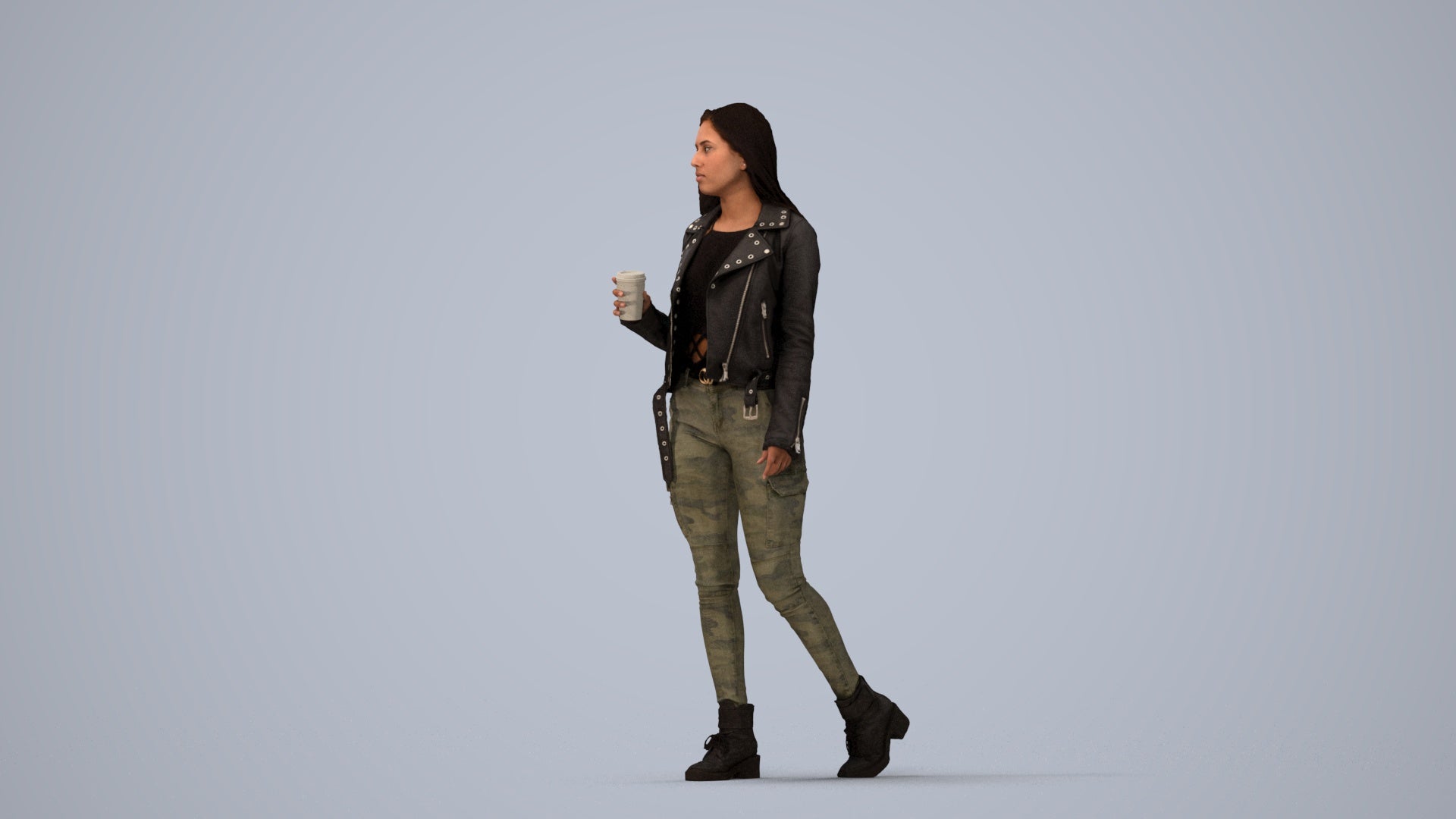 realistic 3D people woman casual walking, render-ready for V-Ray and Corona, FBX OBJ, three-quarter view render