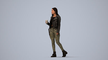 realistic 3D people woman casual walking, render-ready for V-Ray and Corona, FBX OBJ, three-quarter view render
