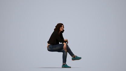 photogrammetry 3D woman casual sitting, realistic human model archviz FBX, side view render