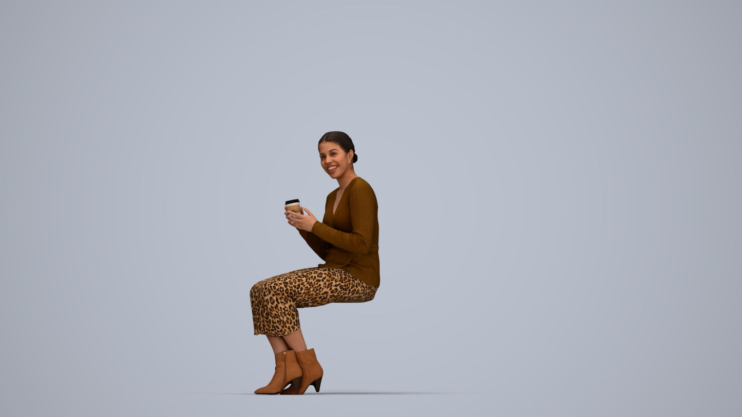 3D scanned woman sitting casual, photorealistic archviz people for Enscape and SketchUp, top-down view render