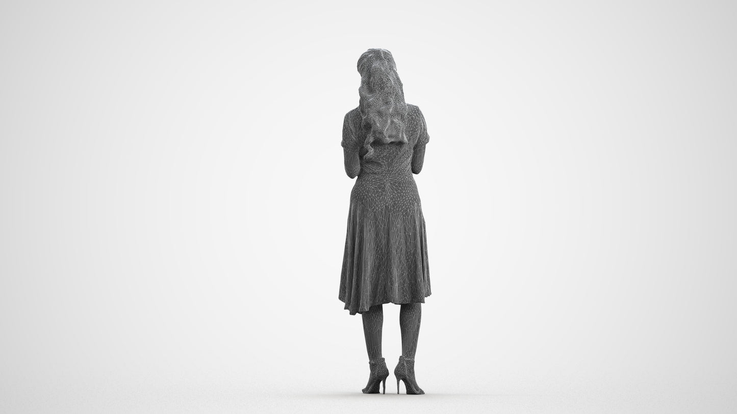 photogrammetry 3D woman casual standing, realistic human model archviz FBX, wireframe front view