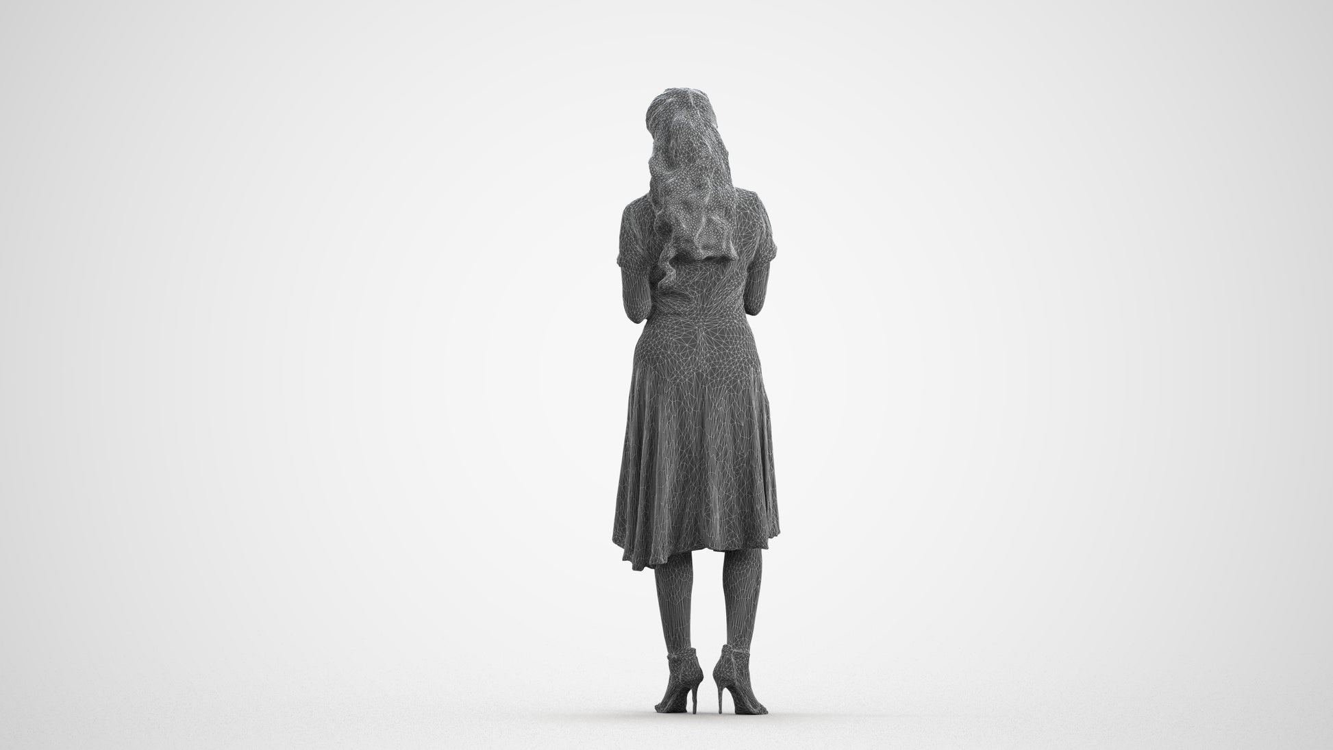 photogrammetry 3D woman casual standing, realistic human model archviz FBX, wireframe front view