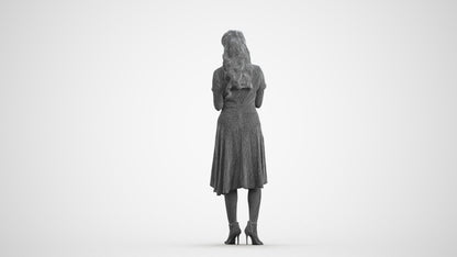 photogrammetry 3D woman casual standing, realistic human model archviz FBX, wireframe front view