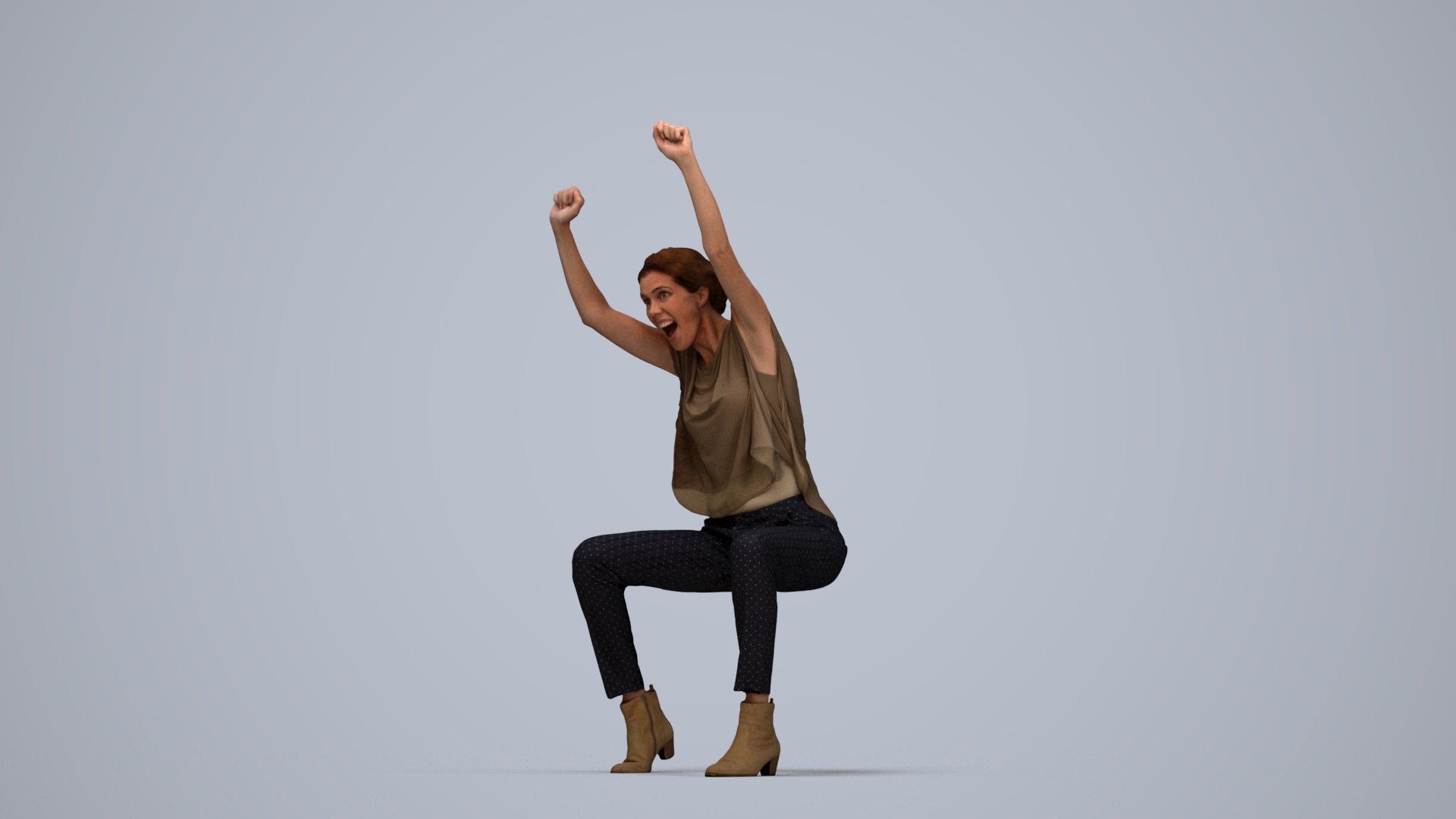 realistic 3D people woman casual sitting, render-ready for V-Ray and Corona, FBX OBJ, top-down view render