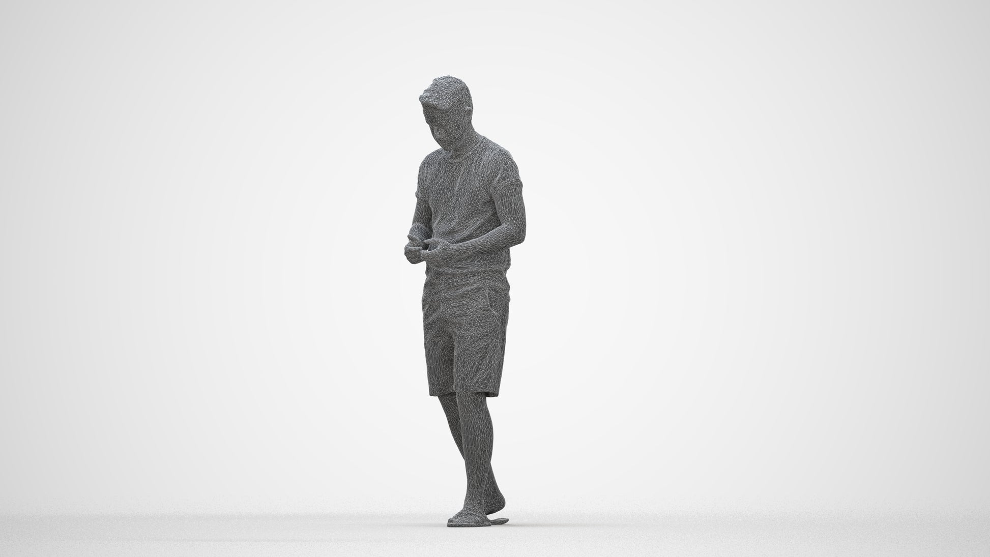 realistic 3D people man walking, render-ready for V-Ray and Corona, FBX OBJ, wireframe back view