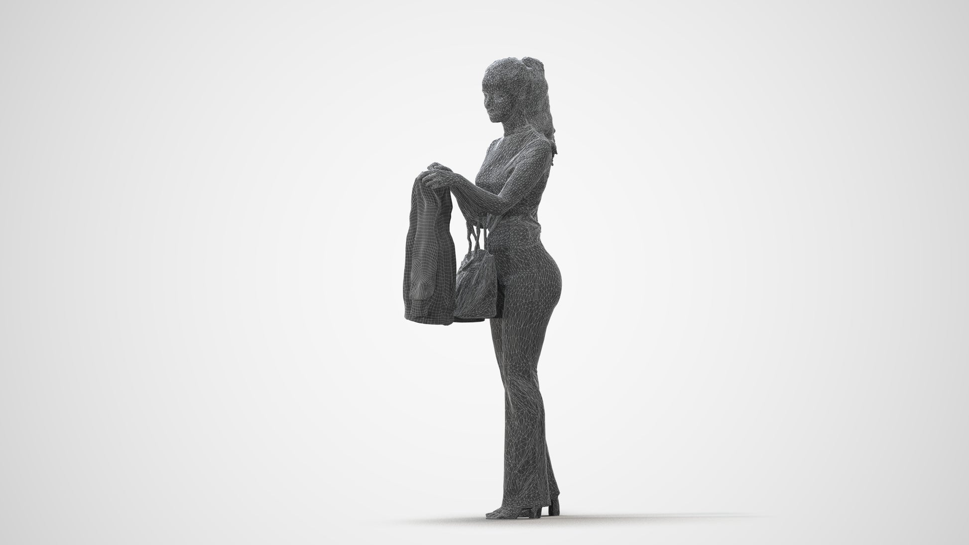 realistic 3D woman casual shopping, scanned archviz people for Blender and 3ds Max, square thumbnail
