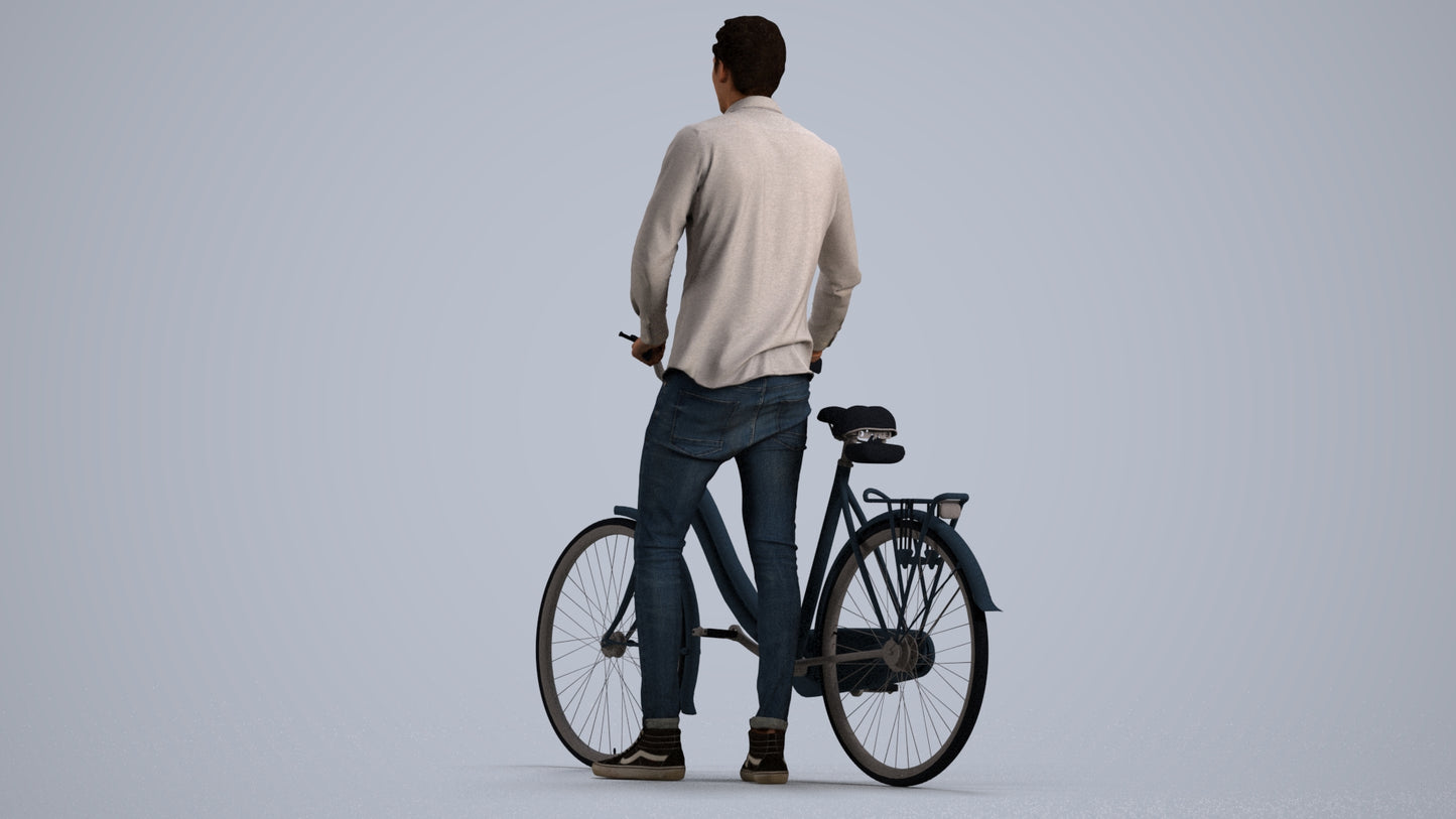 realistic 3D people man casual cycling, render-ready for V-Ray and Corona, FBX OBJ, front view render
