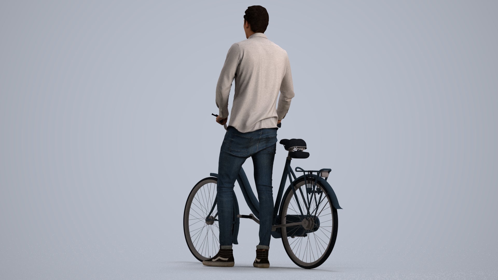 realistic 3D people man casual cycling, render-ready for V-Ray and Corona, FBX OBJ, front view render