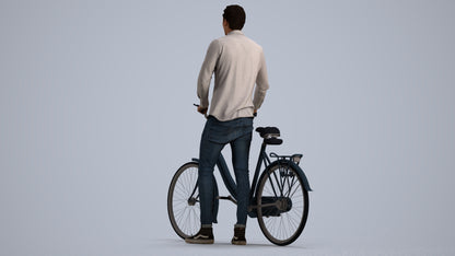 realistic 3D people man casual cycling, render-ready for V-Ray and Corona, FBX OBJ, front view render