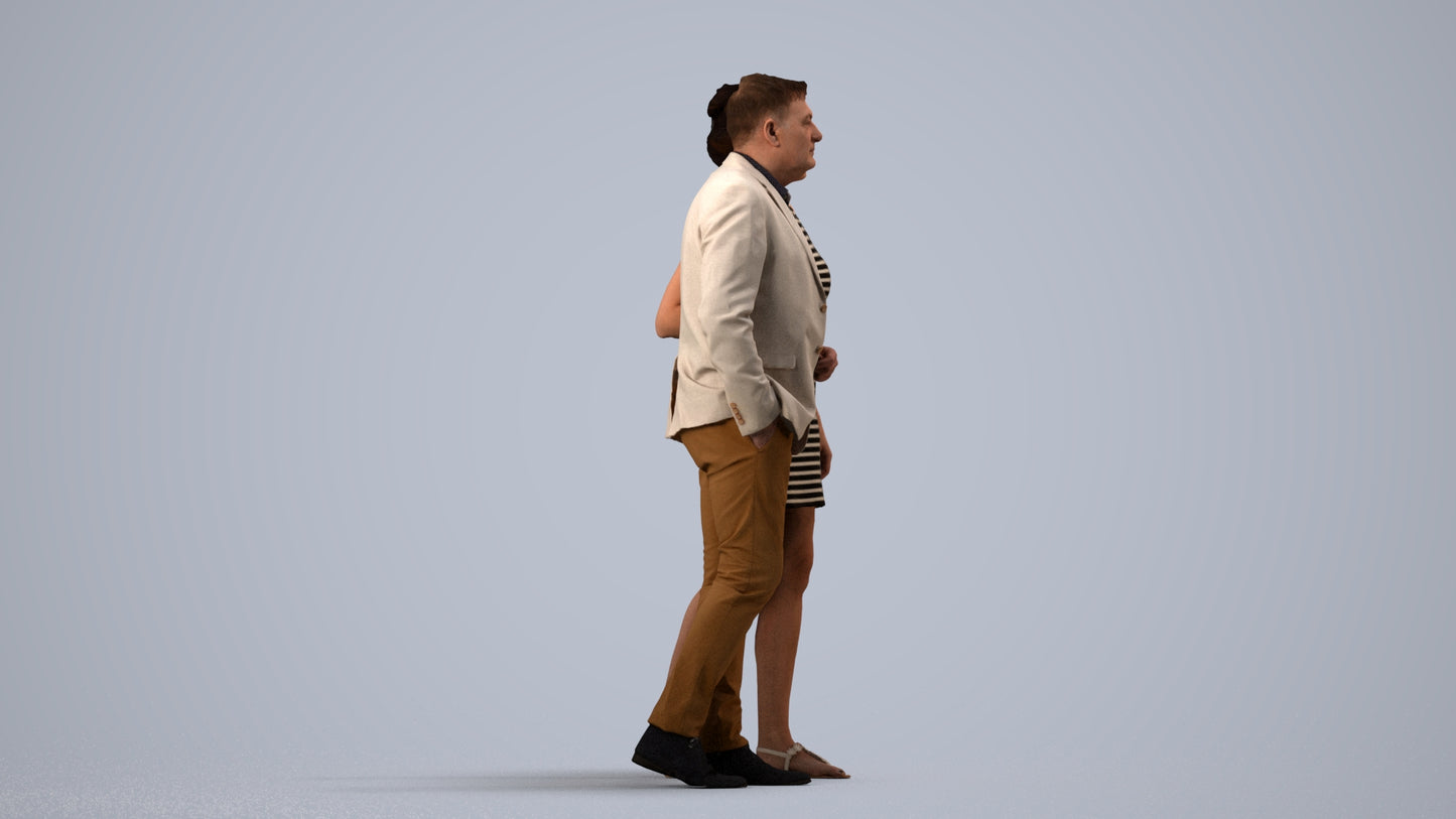 3D people model woman casual couple, scanned human for 3ds Max rendering, side view render