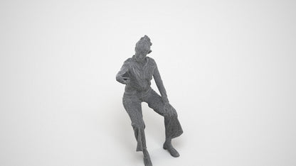 3D people model woman casual sitting, scanned human for 3ds Max rendering, wireframe three-quarter view