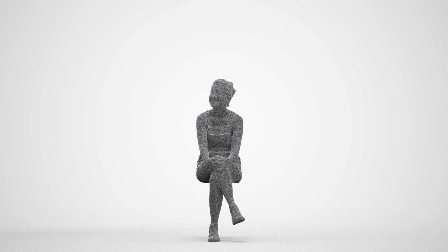 realistic 3D woman casual sitting, scanned archviz people for Blender and 3ds Max, three-quarter front view render